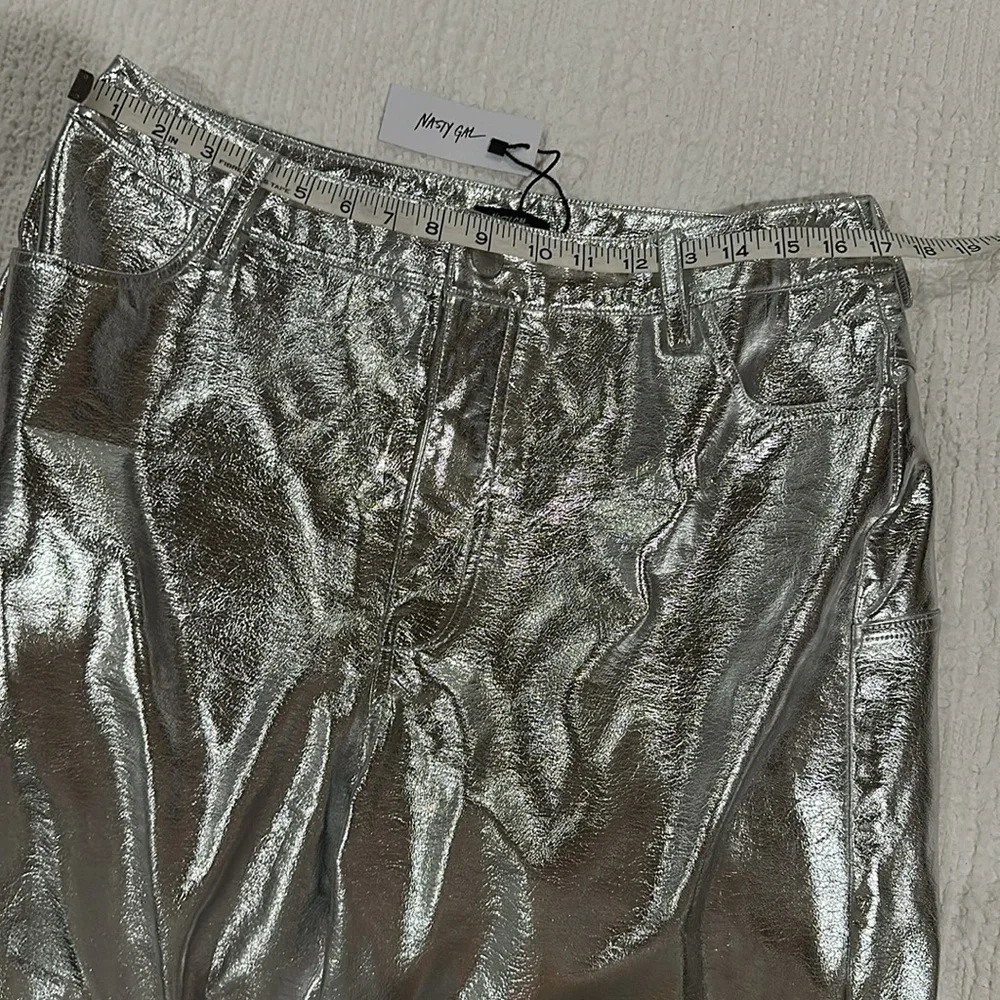 NASTY GAL Metallic Star Bum Faux Leather Trousers Silver Pants - Picture 8 of 12